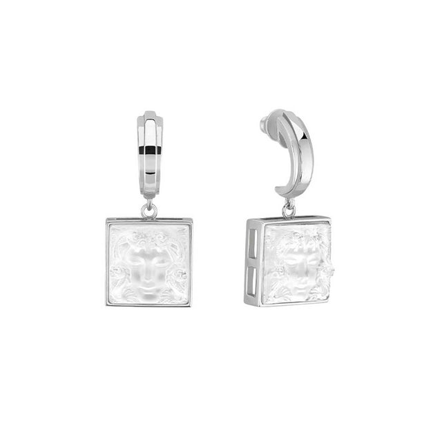 Lalique Arethuse Square Silver Earrings, Pin Clasp

