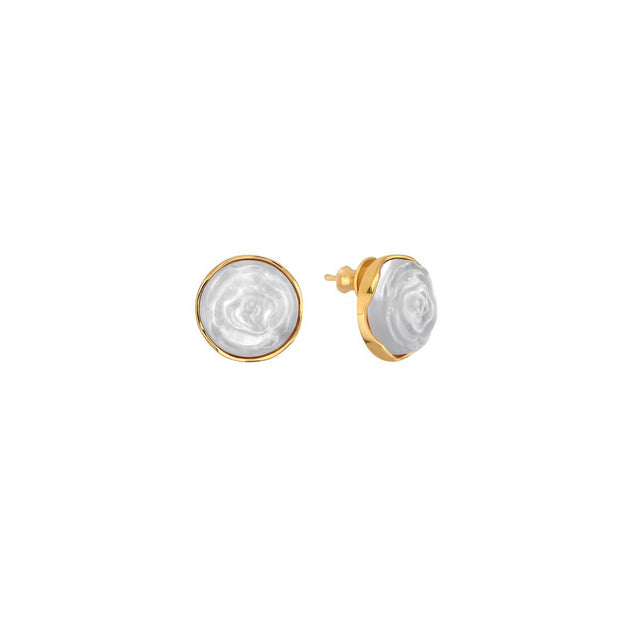 Lalique Pivoine Clear Gold Earrings, White