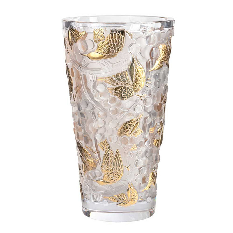 Lalique Merles Et Raisins Large Vase, Gold Stamped Numbered Edition