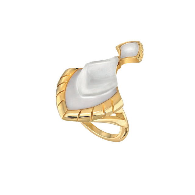 Lalique Paon Clear Gold Ring, Size 59
