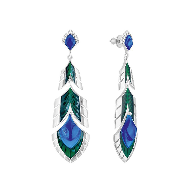 Lalique Paon Blue Long Earrings
