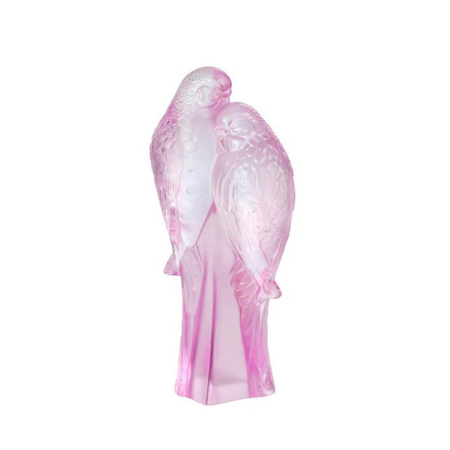 Lalique 2 Parakeets Pink Luster Crystal Sculpture