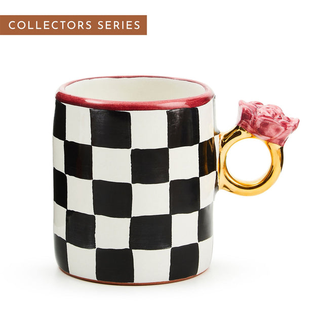 Mackenzie Childs Courtly Check Collectors Series Rose Ring Mug