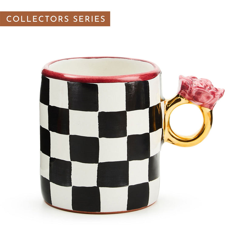 Mackenzie Childs Courtly Check Collectors Series Rose Ring Mug