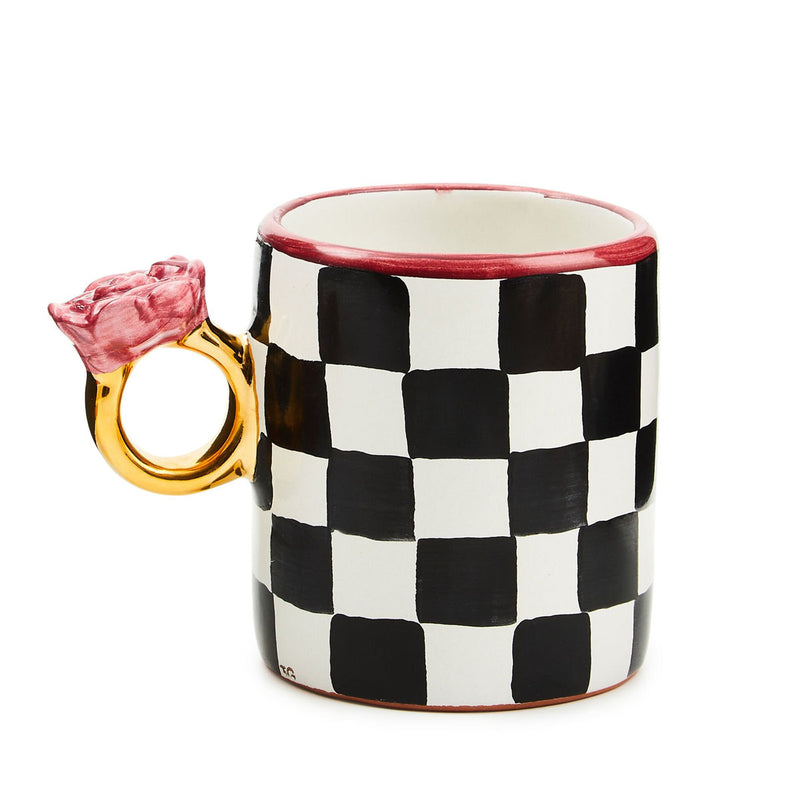 Mackenzie Childs Courtly Check Collectors Series Rose Ring Mug