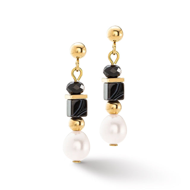 Coeur De Lion Pearls & Onyx Earrings, Gold