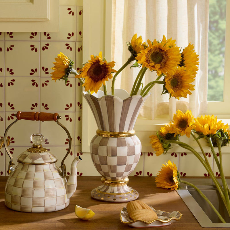 Mackenzie-Childs Mocha Check Ceramic Great Vase