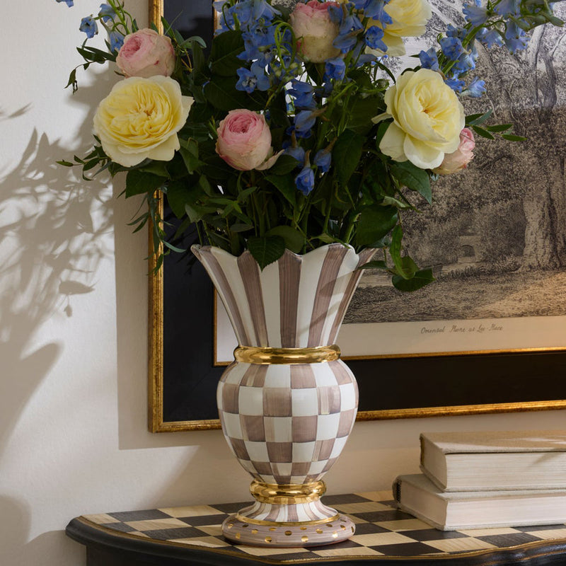 Mackenzie-Childs Mocha Check Ceramic Great Vase