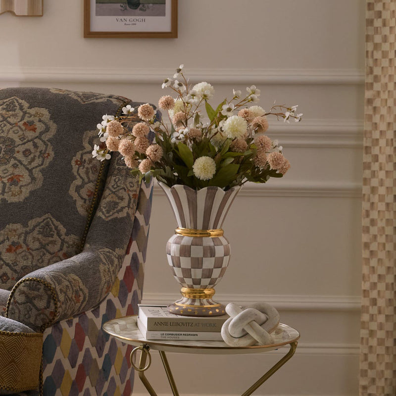 Mackenzie-Childs Mocha Check Ceramic Great Vase