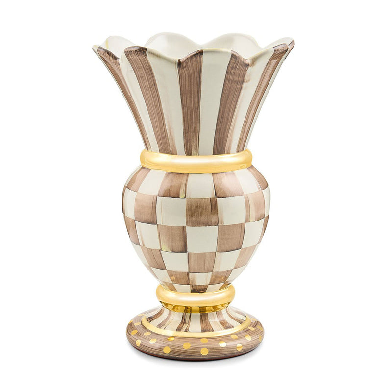 Mackenzie-Childs Mocha Check Ceramic Great Vase