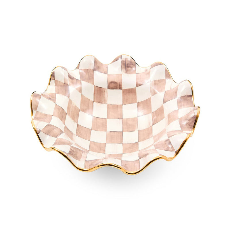 Mackenzie-Childs Mocha Check Medium Ceramic Fluted Serving Bowl