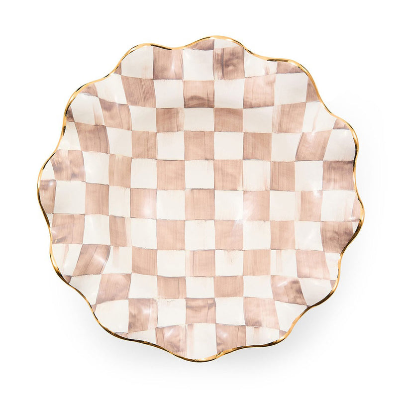 Mackenzie-Childs Mocha Check Medium Ceramic Fluted Serving Bowl