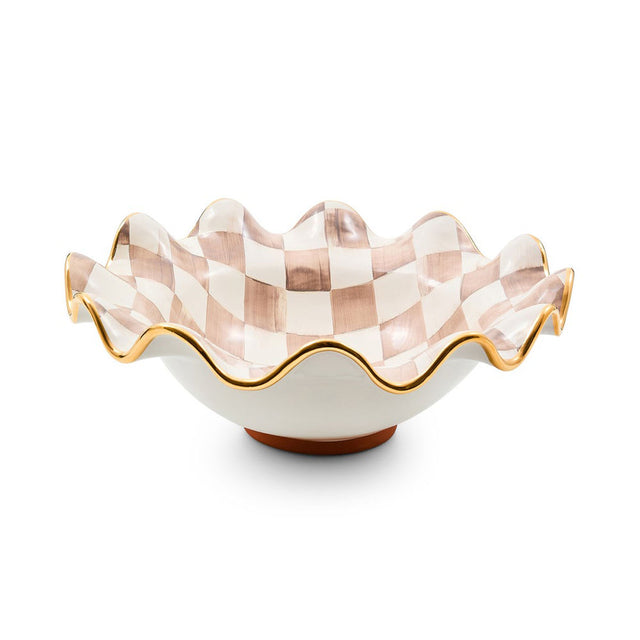 Mackenzie-Childs Mocha Check Medium Ceramic Fluted Serving Bowl