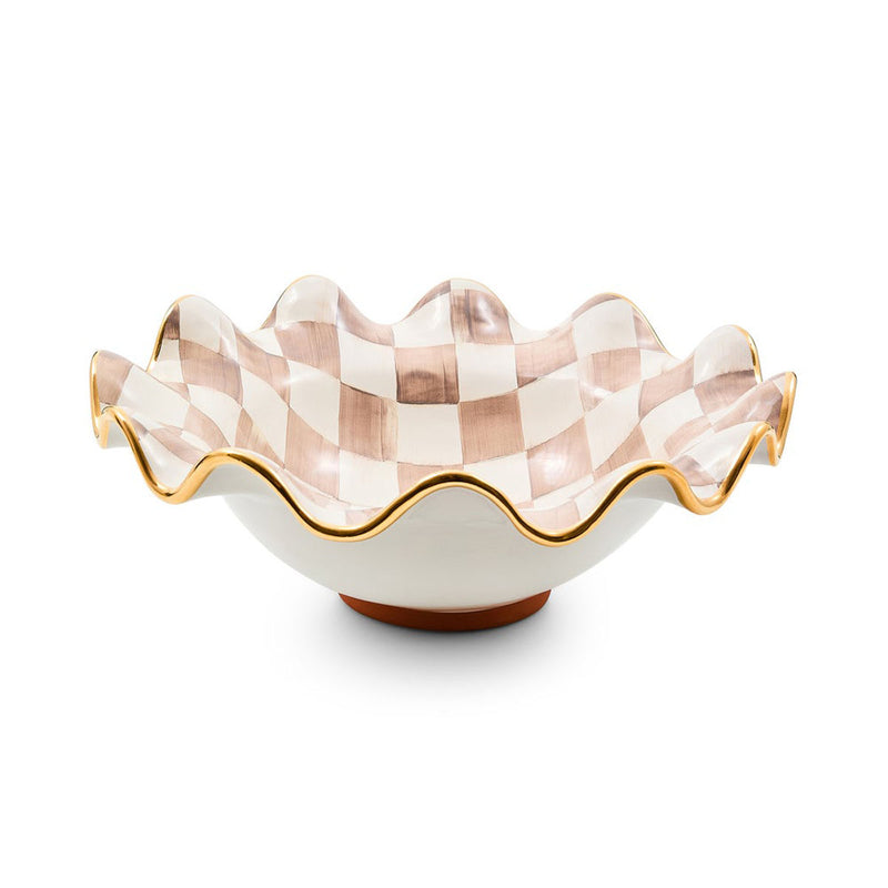 Mackenzie-Childs Mocha Check Medium Ceramic Fluted Serving Bowl