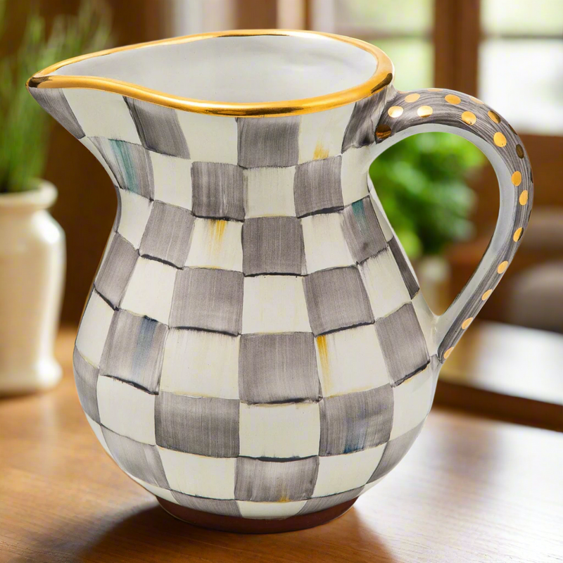 Mackenzie-Childs Sterling Check Ceramic Portly Pitcher