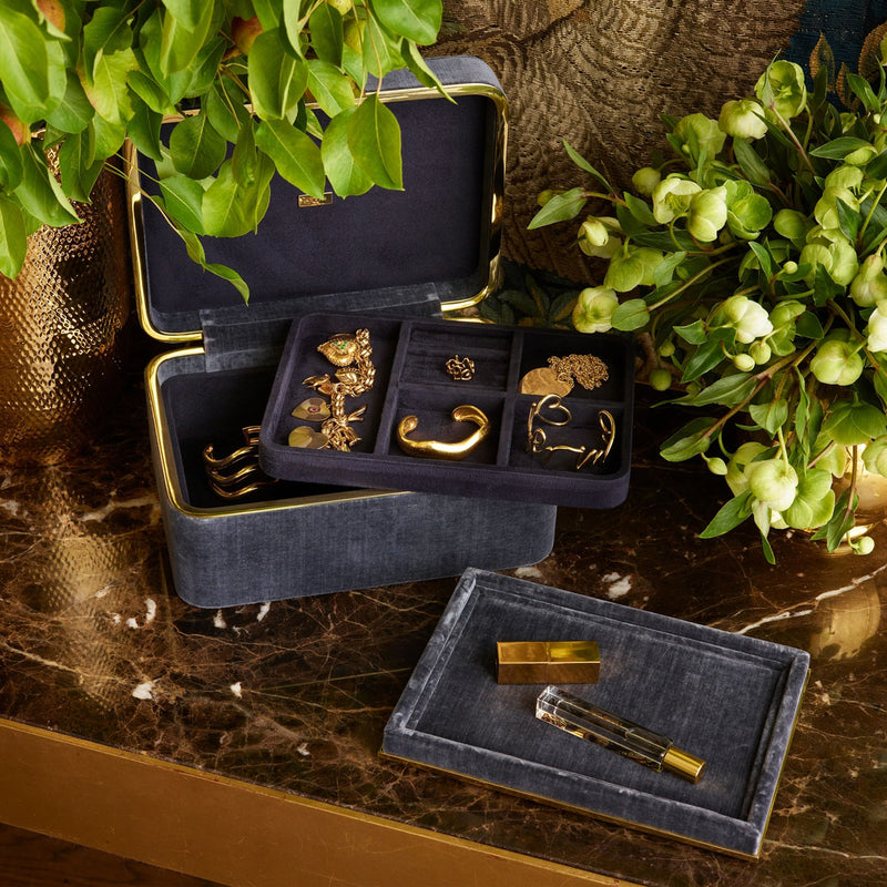 Aerin Beauvais Velvet Jewelry Box, Dusk Blue