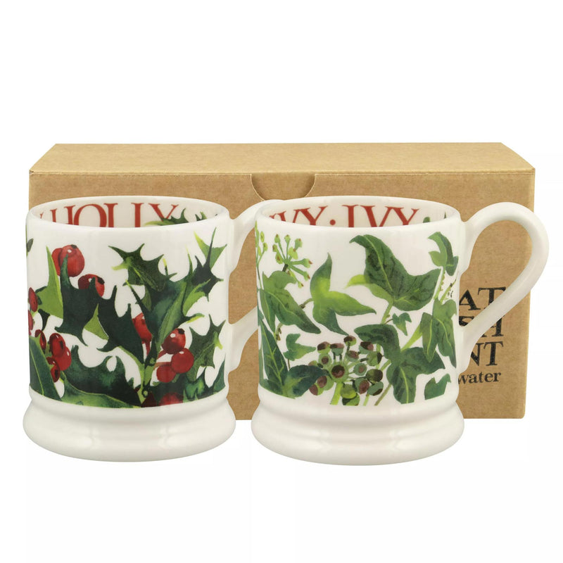 Emma Bridgewater Holly & Ivy Set Of 2 1/2 Pint Mugs (Boxed)
