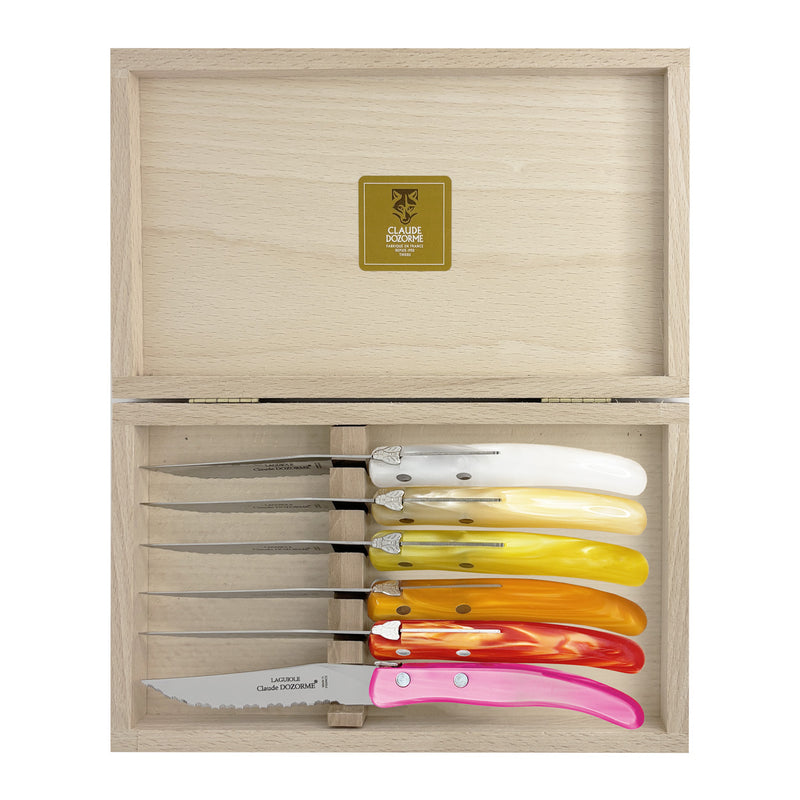Berlingot Knives, Pink & Orange, Set of 6, by Claude Dozorme