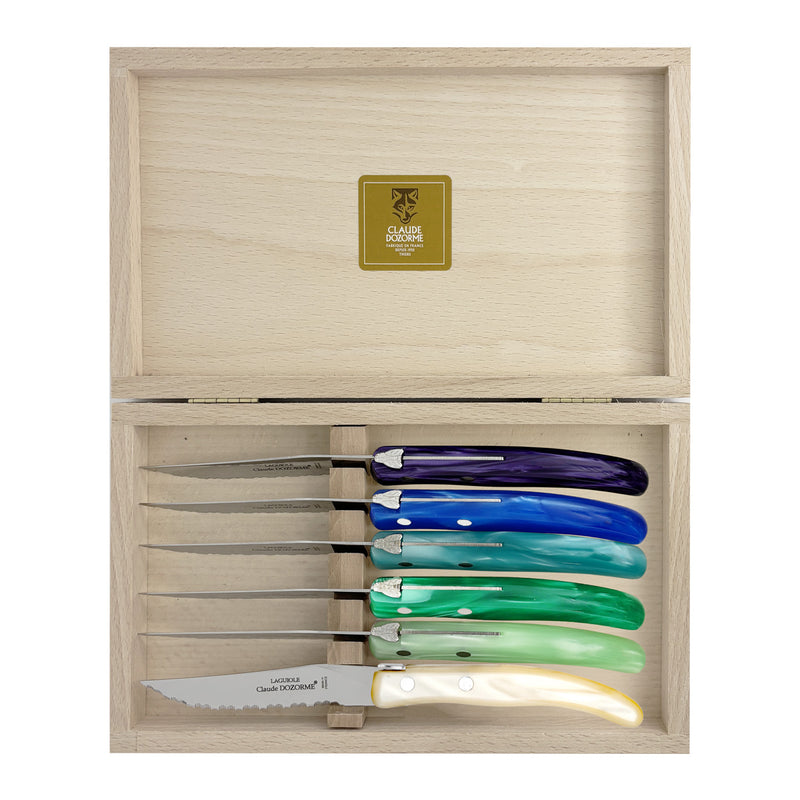 Berlingot Knives, Blue & Green, Set of 6, by Claude Dozorme