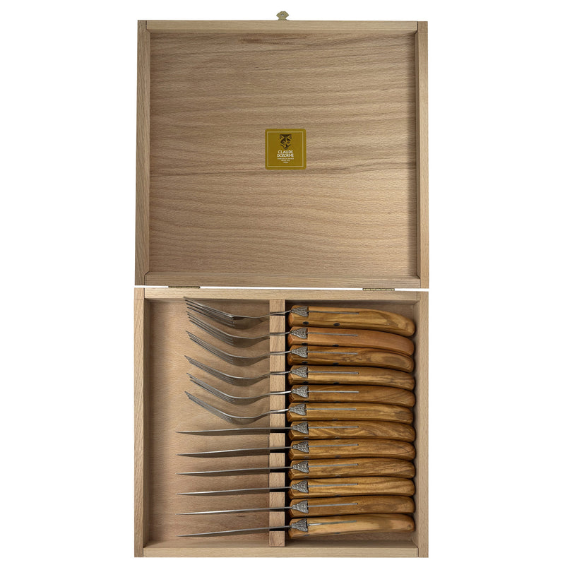 Laguiole Grill Steak Knives & Forks, Olive Wood, Set of 12, by Claude Dozorme