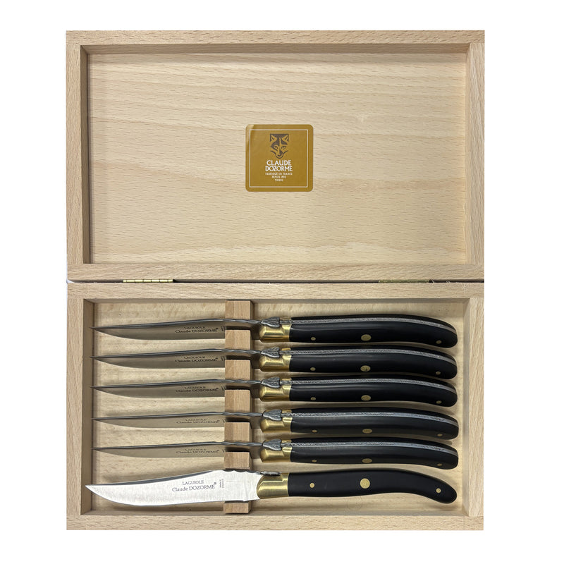 Laguiole Knives, Set of 6, Black Wood, by Claude Dozorme