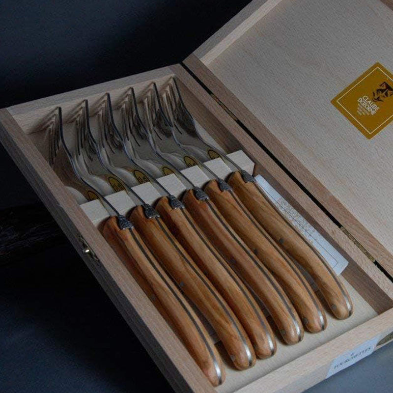 Laguiole Forks, Olive Wood, Set of 6, by Claude Dozorme