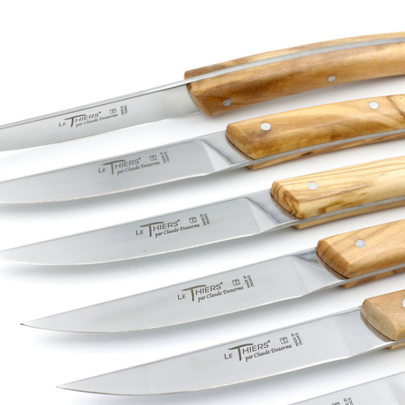 Thiers Knives, Set of 6, Olive Wood, by Claude Dozorme