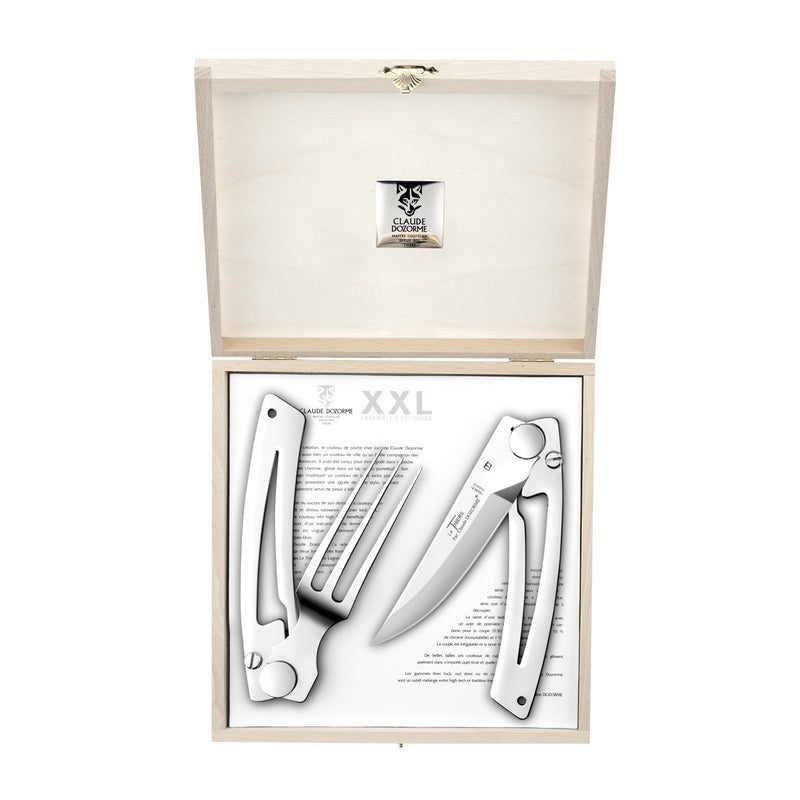 Theirs XXL Carving Set, Wood Box, Set of 2, by Claude Dozorme