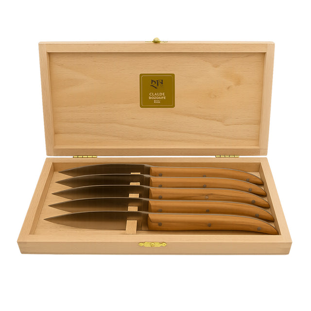 Capucin Steak Knives, Set of 6, Olive Wood, by Claude Dozorme