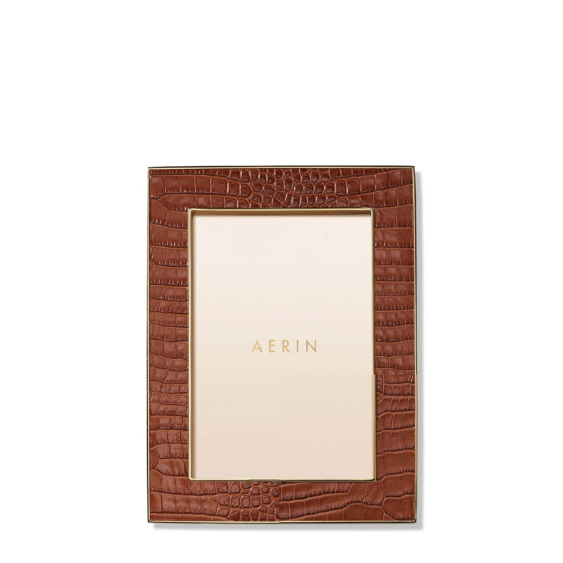 Aerin Classic Croc Leather Frame, Chestnut, 5 x 7"