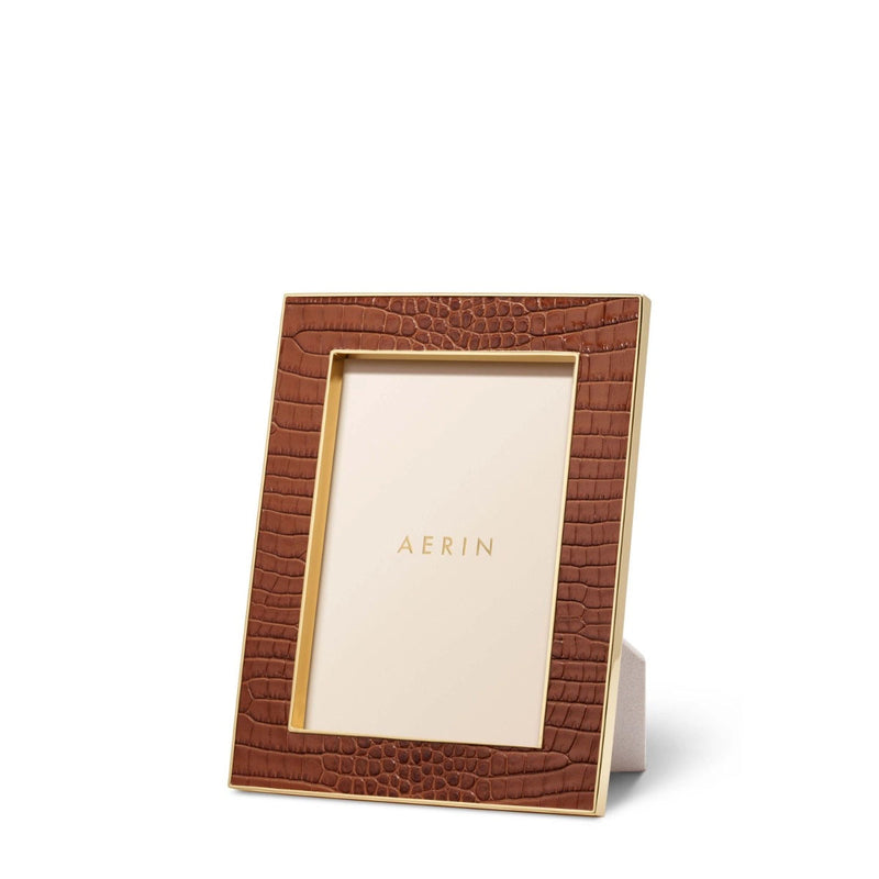 Aerin Classic Croc Leather Frame, Chestnut, 5 x 7"