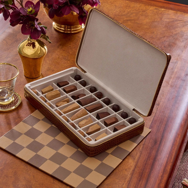 Aerin Enzo Travel Chess Set, Chestnut
