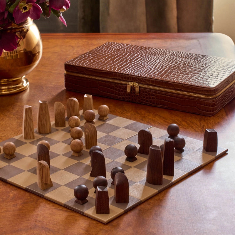 Aerin Enzo Travel Chess Set, Chestnut