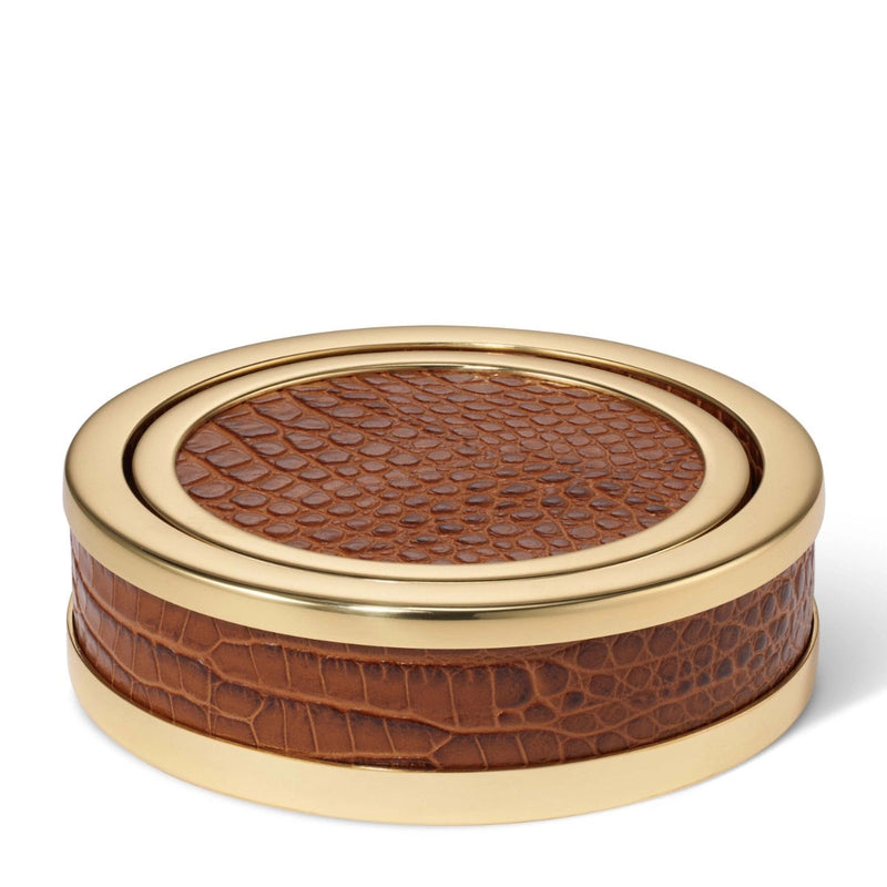 Aerin Classic Croc Leather Coasters, Chestnut, Set of 4