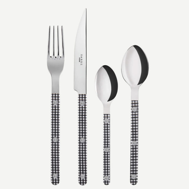 Sabre Bistrot Shiny Gingham Black 4 Pieces Cutlery Set, 040