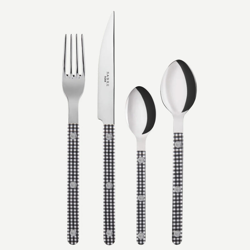 Sabre Bistrot Shiny Gingham Black 4 Pieces Cutlery Set, 033