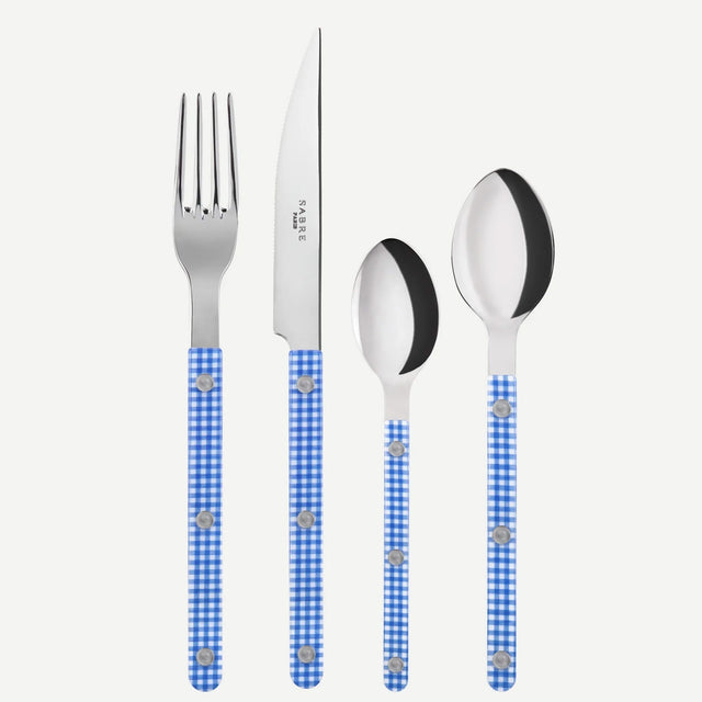 Sabre Bistrot Shiny Gingham Blue 24 Pieces Cutlery Set, 041