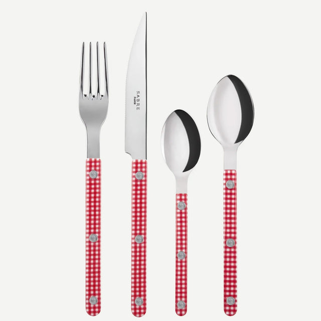 Sabre Bistrot Shiny Gingham Red 24 Pieces Cutlery Set, 041