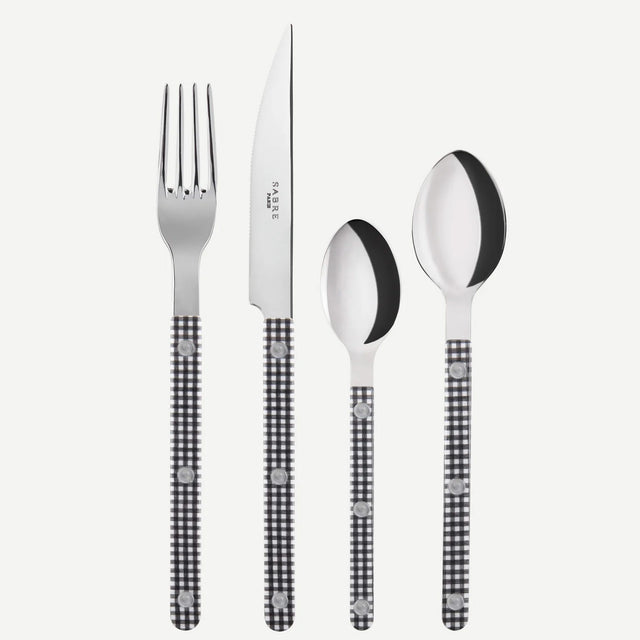 Sabre Bistrot Shiny Gingham Black 24 Pieces Cutlery Set, 041