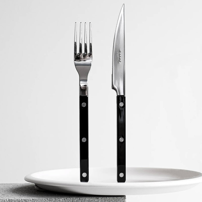 Sabre Bistrot Shiny Solid Black 24 Pieces Cutlery Set, 024