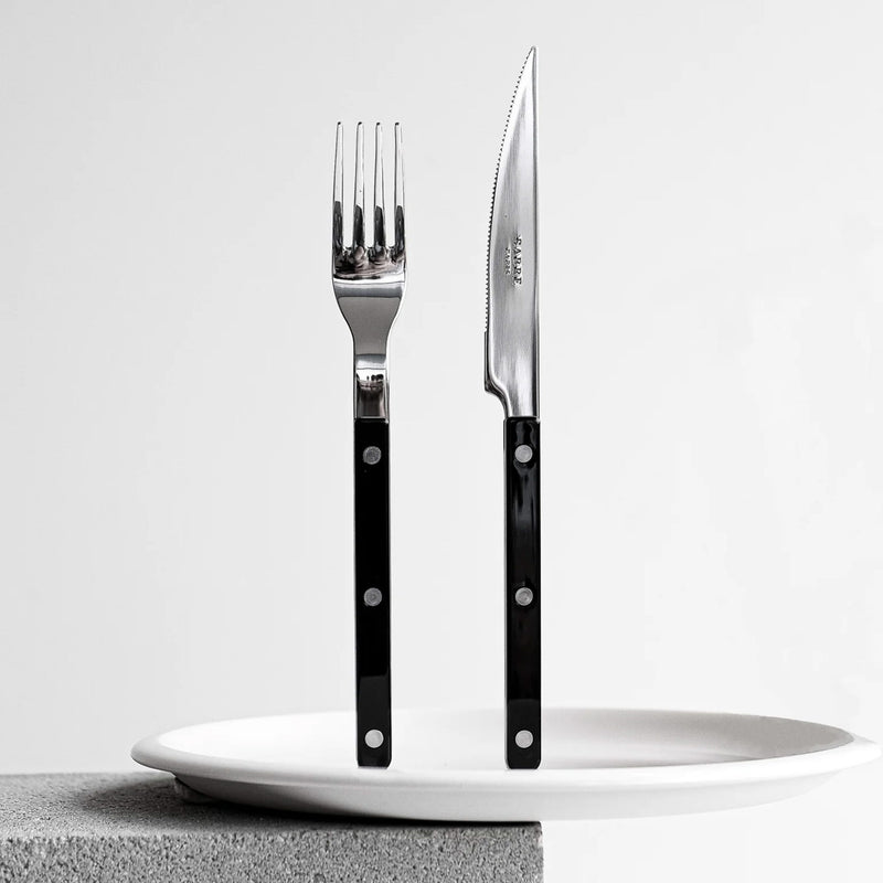 Sabre Bistrot Shiny Solid Black 24 Pieces Cutlery Set, 041
