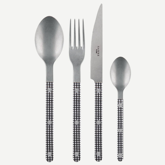 Sabre Bistrot Vintage Gingham Black 24 Pieces Cutlery Set, 024