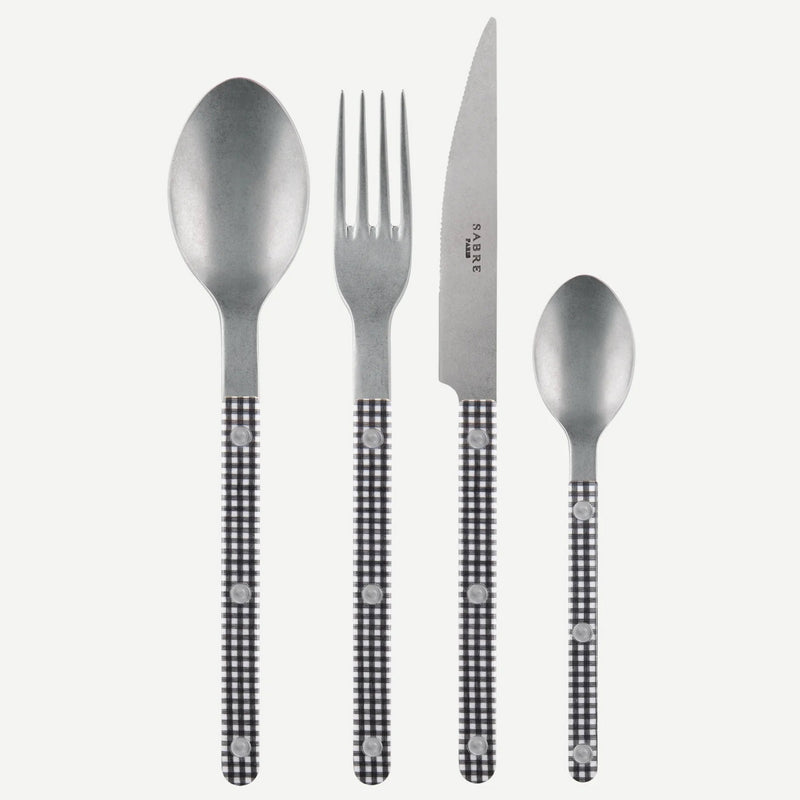 Sabre Bistrot Vintage Gingham Black 24 Pieces Cutlery Set, 024
