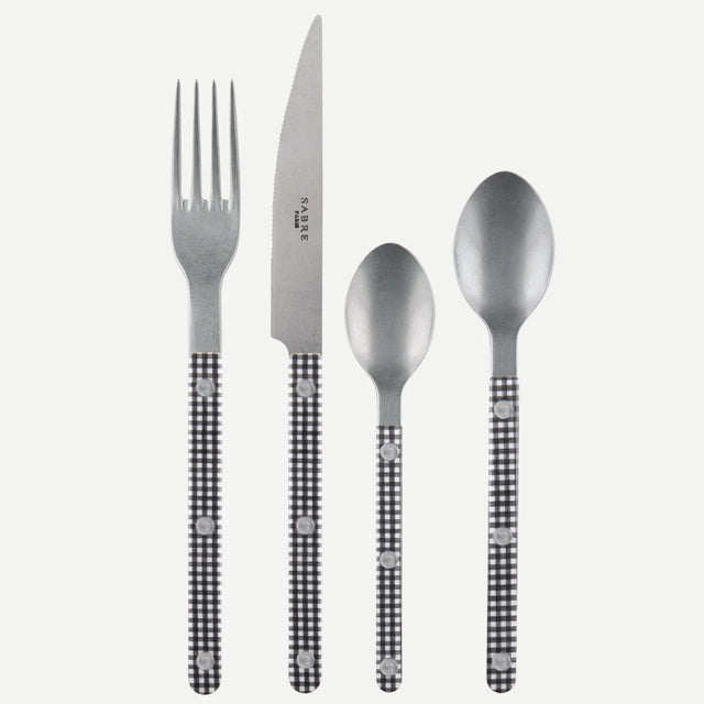 Sabre Bistrot Vintage Gingham Black 4 Pieces Cutlery Set, 040
