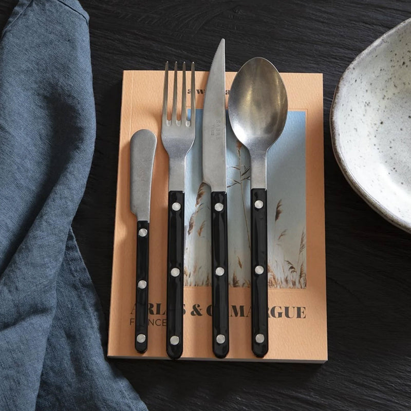 Sabre Bistrot Vintage Solid Black 24 Pieces Cutlery Set, 024