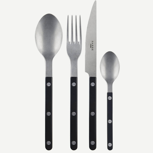 Sabre Bistrot Vintage Solid Black 24 Pieces Cutlery Set, 024