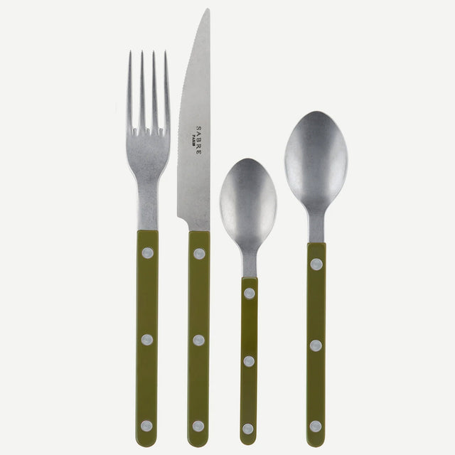 Sabre Bistrot Vintage Solid Green Fern 24 Pieces Cutlery Set, 041