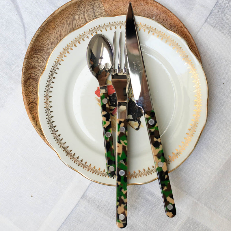 Sabre Bistrot Shiny Camouflage Green 24 Pieces Cutlery Set, 024