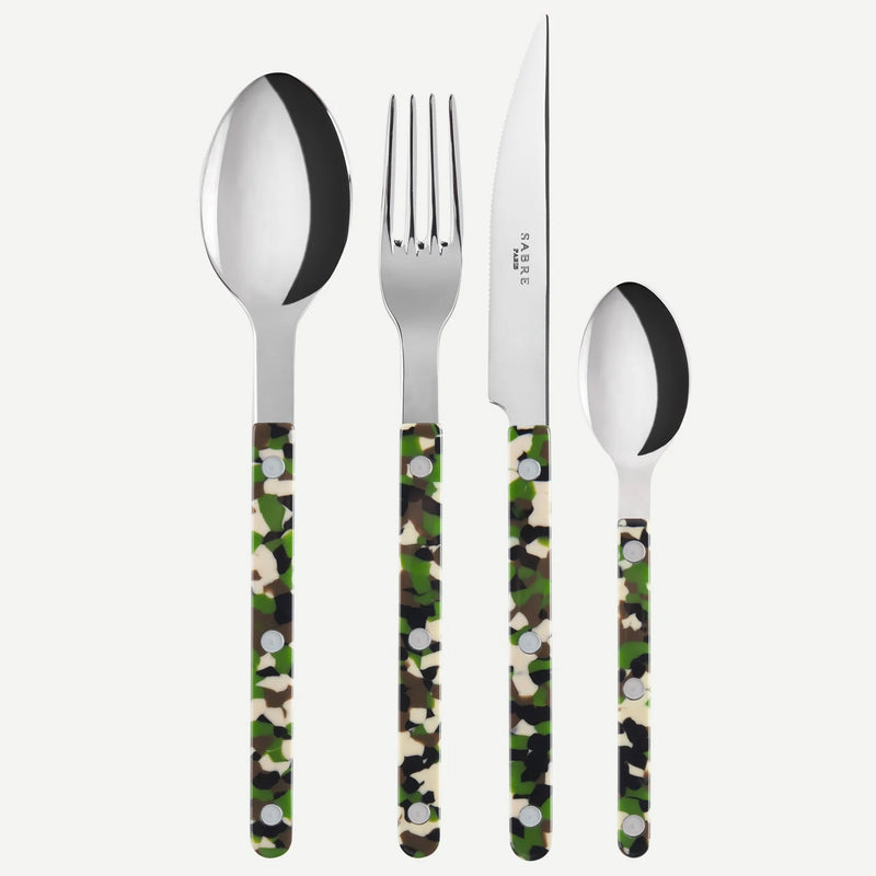 Sabre Bistrot Shiny Camouflage Green 24 Pieces Cutlery Set, 024