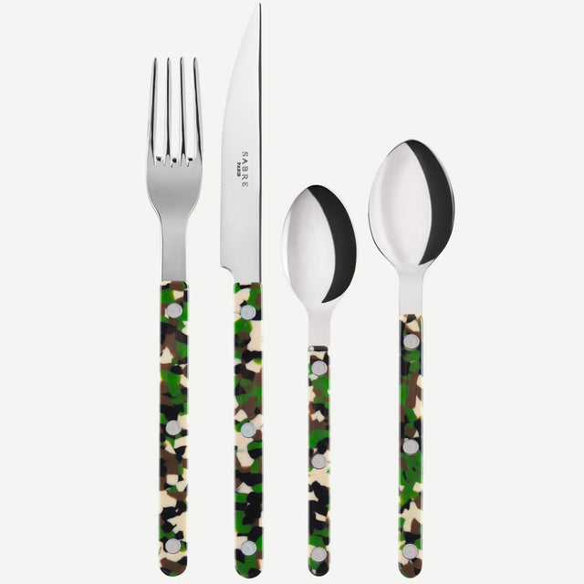 Sabre Bistrot Shiny Camouflage Green 4 Pieces Cutlery Set, 033
